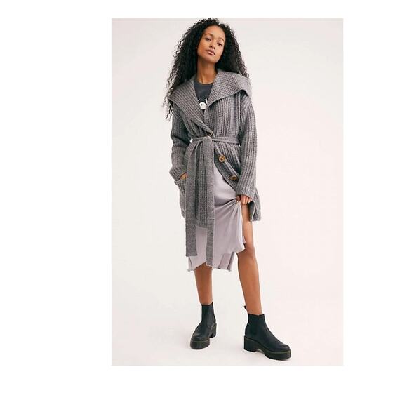Free People Sweater Jacket Oversized Soft Taffy Wool Alpaca Gray XS